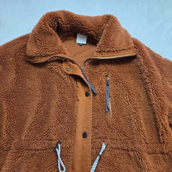 L (w flaw) Varley from Anthropologie sherpa Jones coat Caramel Cafe - Picture 3 of 10